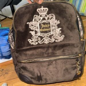 Y2K Juicy Couture Velour Backpack - Chocolate Brown & Gold